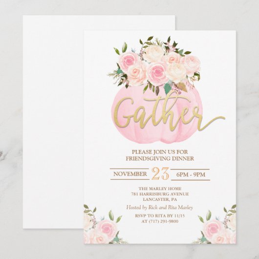 Floral Pumpkin Friendsgiving diner uitnodiging (Voorkant / Achterkant)