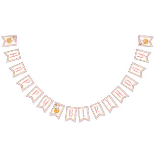 Floral Pumpkin Happy Birthday-banner - Roze spelde Vlaggetjes