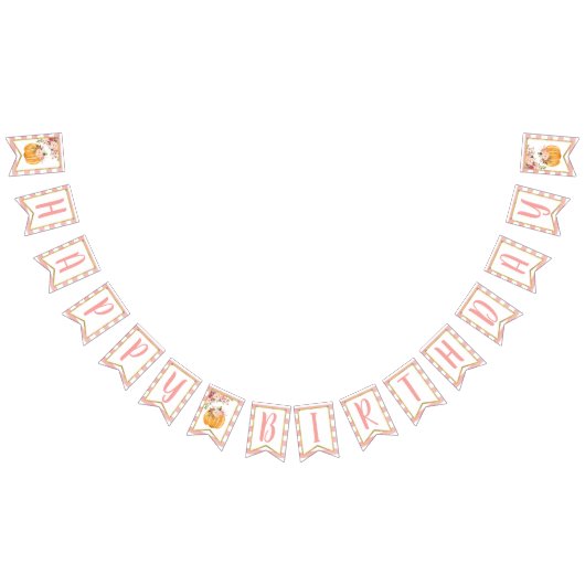 Floral Pumpkin Happy Birthday-banner - Roze streep Vlaggetjes (Alle)