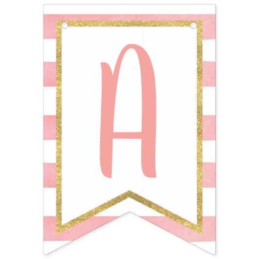 Floral Pumpkin Happy Birthday-banner - Roze streep Vlaggetjes (Derde vlag)