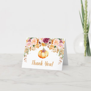 Floral Pumpkin Herfst Baby shower Hartelijk dank Bedankkaart