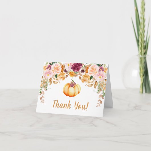 Floral Pumpkin Herfst Baby shower Hartelijk dank Bedankkaart (Voorkant)