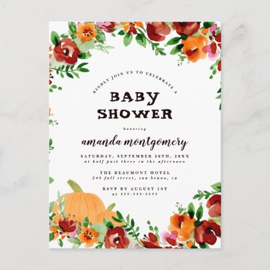 Floral Pumpkin Herfst Gewaardeerd Baby shower Uitnodiging Briefkaart (Voorkant)