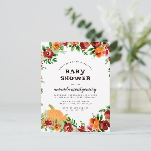 Floral Pumpkin Herfst Gewaardeerd Baby shower Uitnodiging Briefkaart (Staand voorkant)
