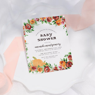 Floral Pumpkin Herfst Gewaardeerd Baby shower Uitnodiging Briefkaart