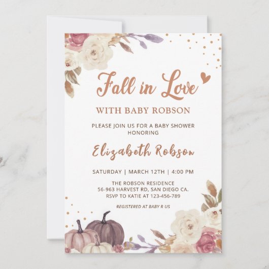 Floral Pumpkin Herfst in Love Baby shower Invitati Kaart (Voorkant)