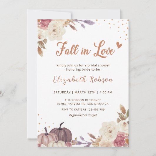 Floral Pumpkin Herfst in Love Baby shower Invitati Kaart (Voorkant)