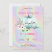 Floral Pumpkin Holographic Birthday Invitation Kaart (Voorkant)