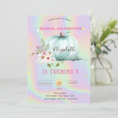 Floral Pumpkin Holographic Birthday Invitation Kaart (Staand voorkant)