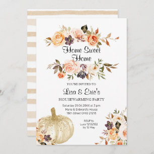 Floral Pumpkin Housewarming Party Invite Kaart