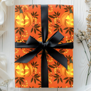 Floral Pumpkin Jack O'Lantern Pattern Cadeaupapier