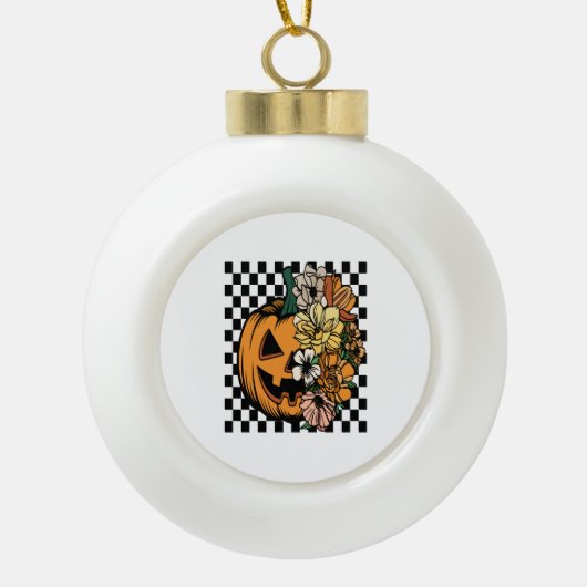 Floral Pumpkin Keramische Bal Ornament (Voorkant)