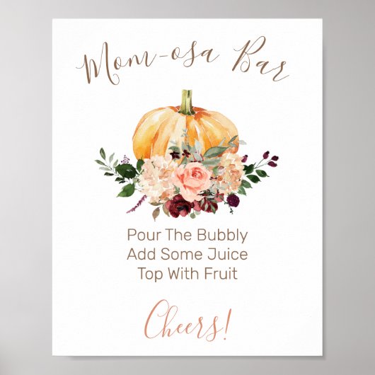 Floral Pumpkin Mam-osa Bar-Baby shower Poster (Voorkant)