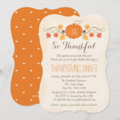 Floral Pumpkin Monogrammed Thanksgiving Dinner Kaart (Voorkant / Achterkant)