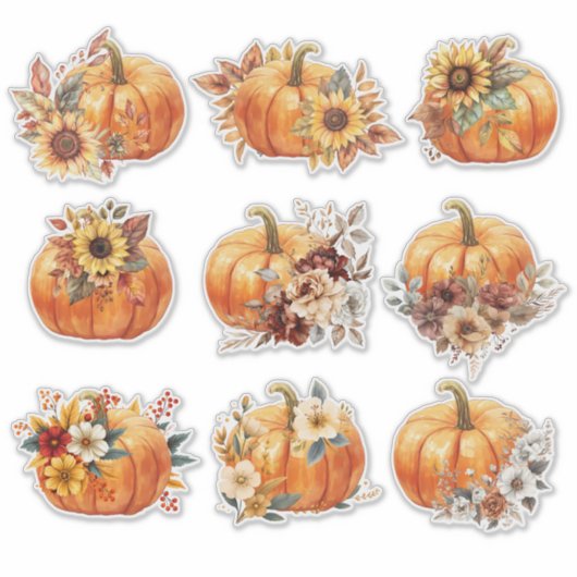 Floral Pumpkin Parade – Elegante Herfst Sticker Se (Voorkant)