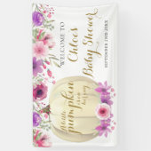 Floral Pumpkin Pink Girl Baby shower Welkom Banne Spandoek (Verticaal)