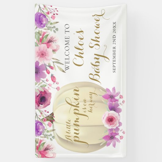 Floral Pumpkin Pink Girl Baby shower Welkom Banne Spandoek (Verticaal)