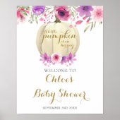 Floral Pumpkin Pink Girl Baby shower Welkomstteken Poster (Voorkant)