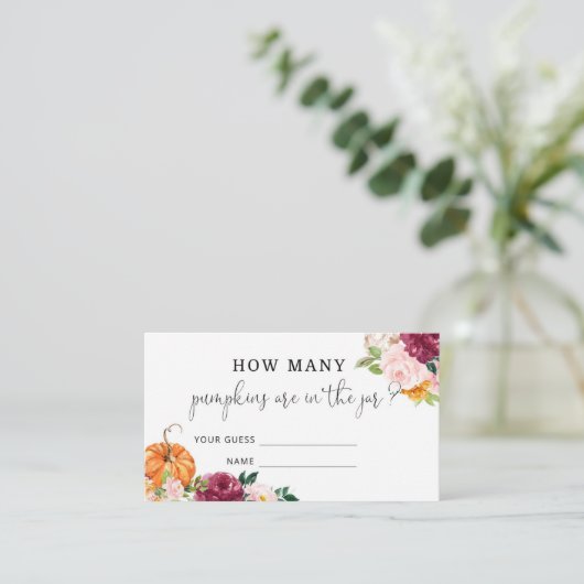 Floral pumpkin raadt hoeveel pompoenspel informatiekaartje (Staand voorkant)