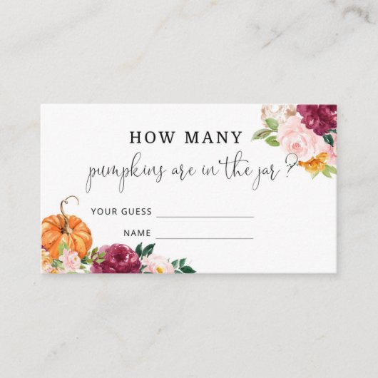 Floral pumpkin raadt hoeveel pompoenspel informatiekaartje (Voorkant)