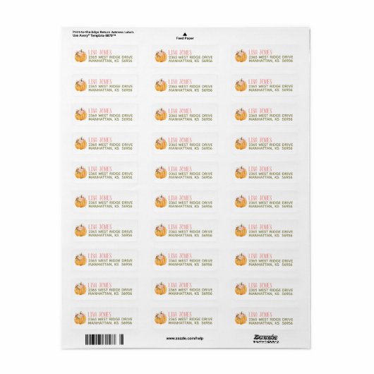 Floral Pumpkin Return Address Label (Full Sheet)
