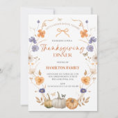 Floral Pumpkin Thanksgiving Dinner Invitation Kaart (Voorkant)