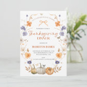 Floral Pumpkin Thanksgiving Dinner Invitation Kaart (Staand voorkant)