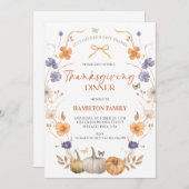 Floral Pumpkin Thanksgiving Dinner Invitation Kaart (Voorkant / Achterkant)