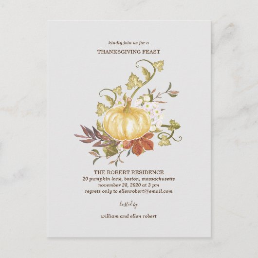 Floral Pumpkin Thanksgiving Innodiging Briefkaart (Voorkant)