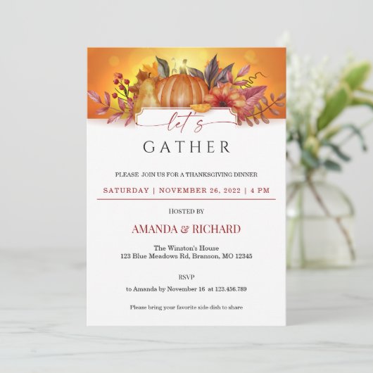 Floral Pumpkin Thanksgiving Innodiging Kaart (Staand voorkant)