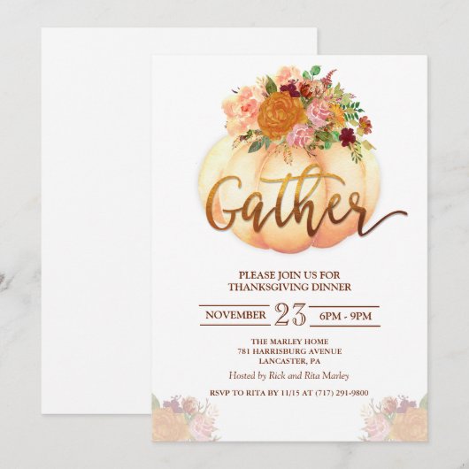 Floral Pumpkin Thanksgiving Innodiging Kaart (Voorkant / Achterkant)