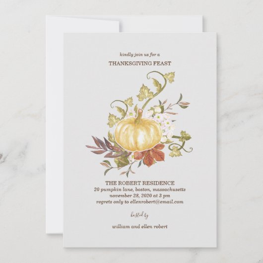 Floral Pumpkin Thanksgiving Innodiging Kaart (Voorkant)