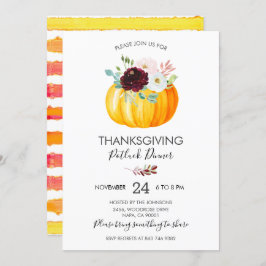 Floral Pumpkin Thanksgiving Potluck Dinner Kaart