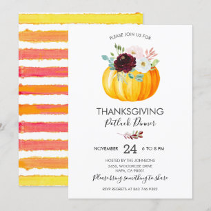 Floral Pumpkin Thanksgiving Potluck Dinner Kaart