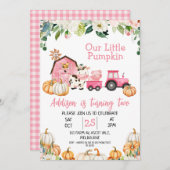 Floral Pumpkin Tractor Boerderij Verjaardagsuitnod Kaart (Voorkant / Achterkant)