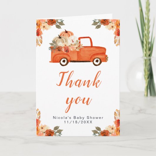 Floral Pumpkin Truck Baby shower Bedankkaart (Voorkant)