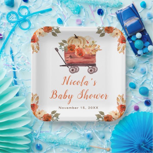 Floral Pumpkin Truck Baby shower Papieren Bordje (Feest)