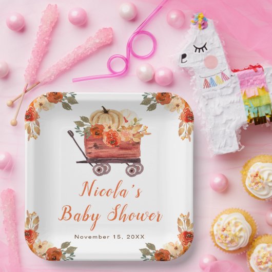 Floral Pumpkin Truck Baby shower Papieren Bordje (Feest)