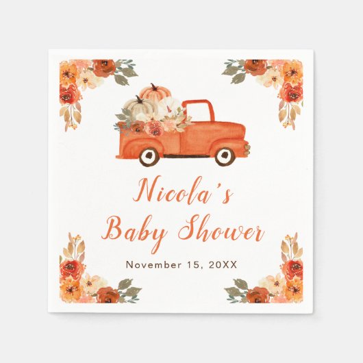 Floral Pumpkin Truck Baby shower Servet (Voorkant)