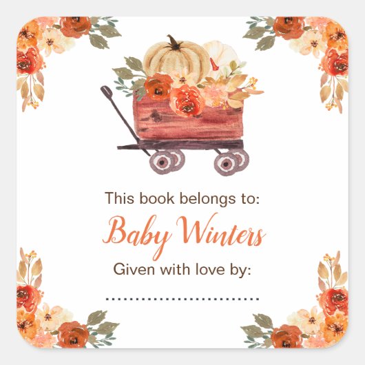 Floral Pumpkin Truck Baby shower Vierkante Sticker (Voorkant)
