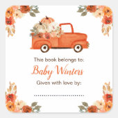 Floral Pumpkin Truck Baby shower Vierkante Sticker (Voorkant)
