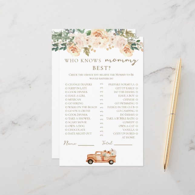 Floral Pumpkin Truck Who Knows Mommy Best (Voorkant / Achterkant in situ)