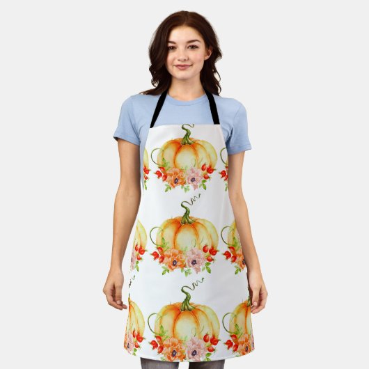 Floral Pumpkin White Apron Schort (Gedragen)