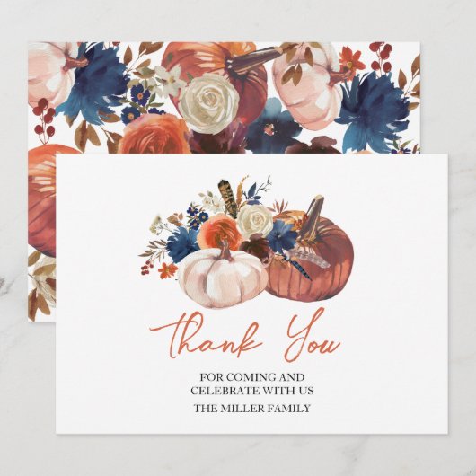 Floral Pumpkins autumn Thank you card Bedankkaart (Voorkant / Achterkant)