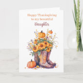 Floral Pumpkins Cowboy Boots Thanksgiving Kaart (Voorkant)
