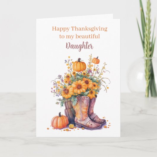 Floral Pumpkins Cowboy Boots Thanksgiving Kaart (Voorkant)