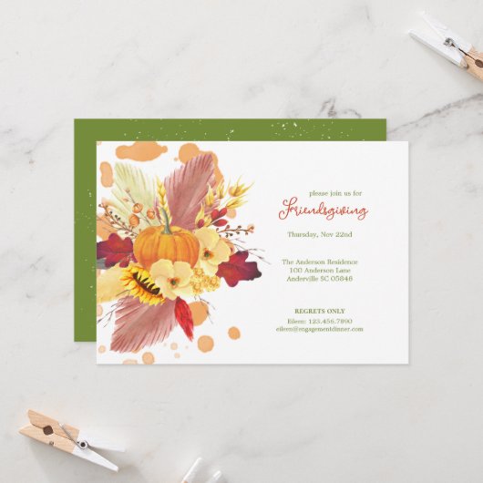 Floral Pumpkins Friendsgiving Thanksgiving Kaart (Voorkant / Achterkant in situ)