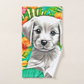 Floral Puppy Art Bad Handdoek (Handdoek)