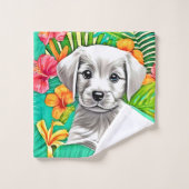 Floral Puppy Art Bad Handdoek (Wasdoekje)