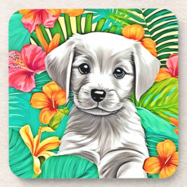 Floral Puppy Art Bier Onderzetter